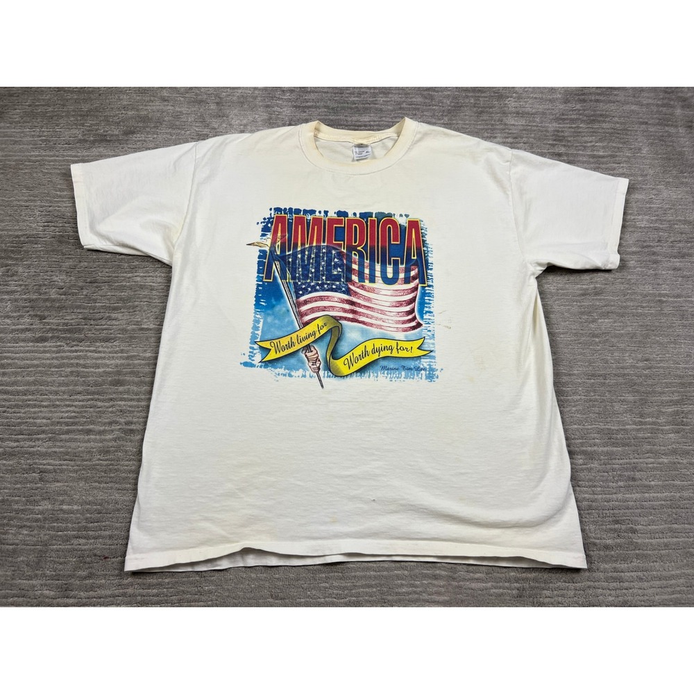 Anvil T-Shirt Mens XL Cream America Worth Dying For George W Bush 9/11 Graphic